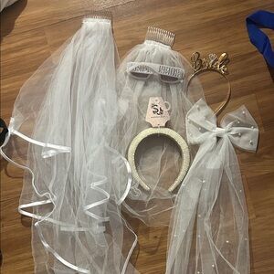 Bridal Acessories - 2 Veils, 1 Pearl Bow, 1 Headband, Pearl Headband, Sunglasses